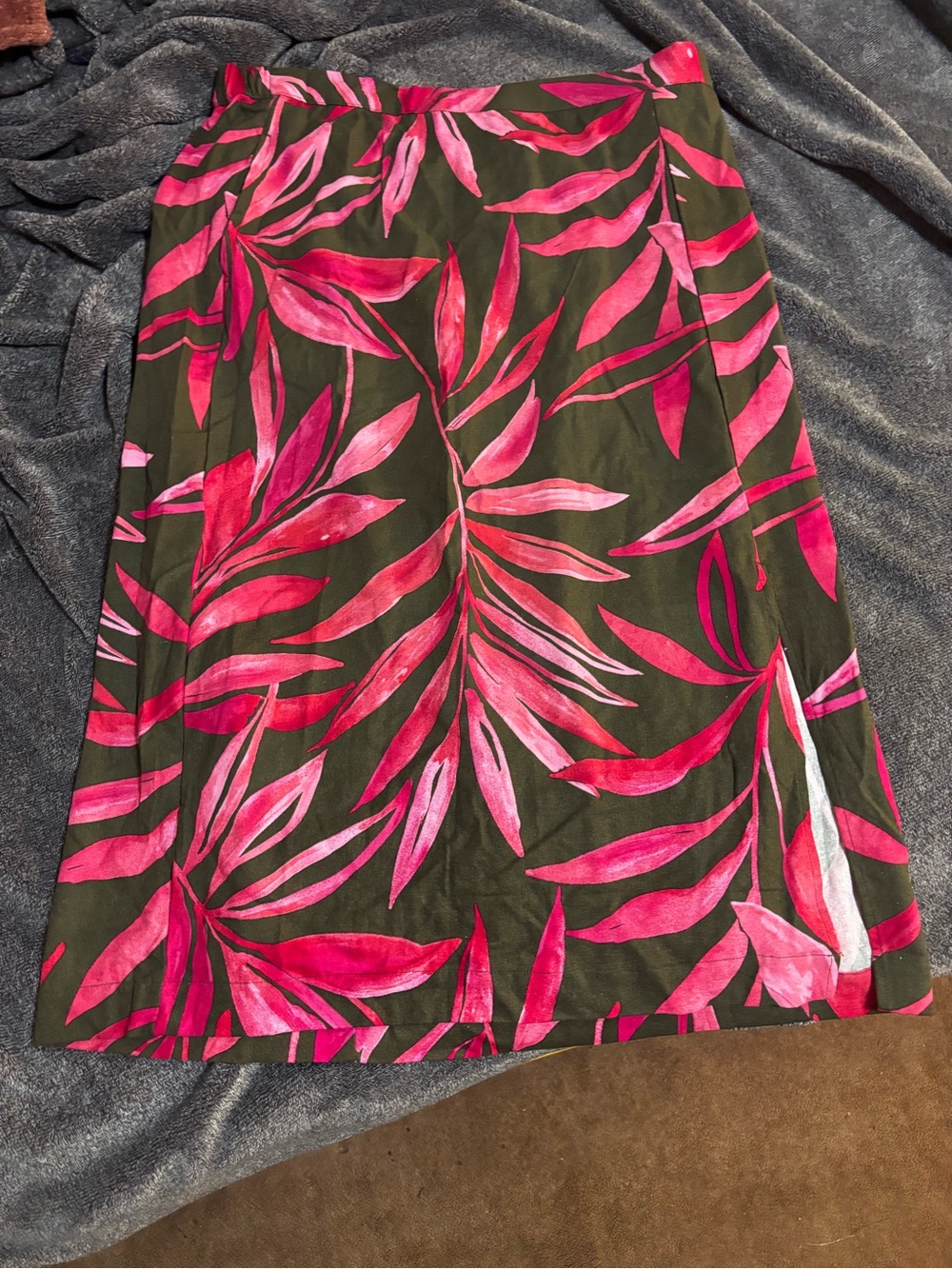 a new day Olive Skirt with Hot Pink Leaf Print
